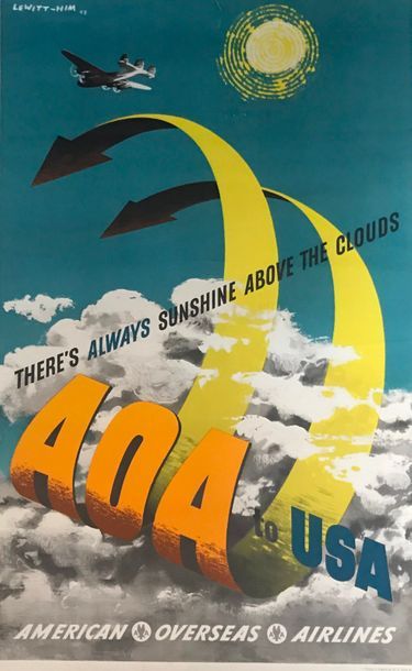 LEWITT & HIM et Anonyme (2 affiches) AOA.USA.”AMERICAN OVERSEAS AIRLINES”.Vers 1950...