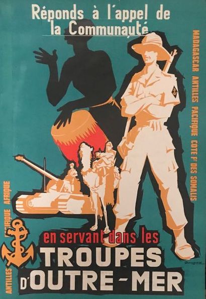 BOUYGUES (2 affiches) SERVICE LÉGAL OUTRE-MER & TROUPES D’OUTRE-MER. Vers 1950 A.I.A...