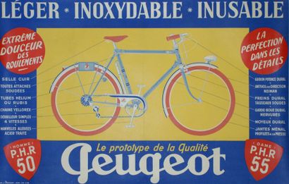 ANONYME PEUGEOT.”LÉGER-INOXYDABLE-INUSABLE” Pub.J.Bazaine - 73 x 114 cm - Entoilée,...