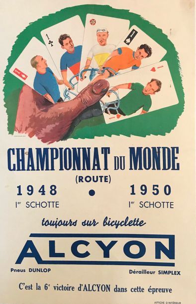 ANONYME ALCYON.”CHAMPIONNAT DU MONDE 1948-1950” Affiche d’intérieur - 60 x 40 cm...