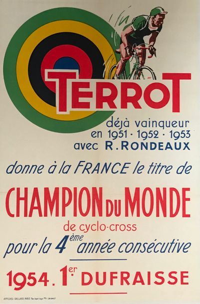 ANONYME TERROT CHAMPION DU MONDE 1954. Affiche Gaillard, Paris - 60 x 40 cm - Entoilée,...