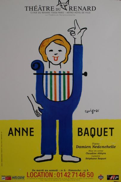 SAVIGNAC Raymond (1907- 2002) (2 affiches) Théâtre du Renard.” ANNE BAQUET” Impression...