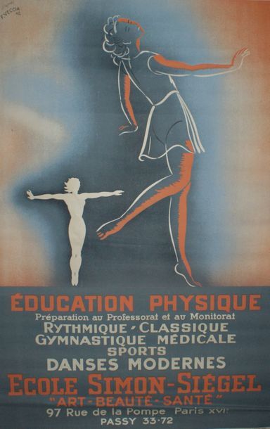 F.VECCIA (d’après) ECOLE SIMON SIEGEL.”EDUCATION PHYSIQUE”.1945 Avenir Publicité...