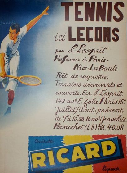 ANONYME (3 affichettes) BÉNÉDICTINE.”Grande liqueur Française”- RICARD.”Tennis.Professeur...