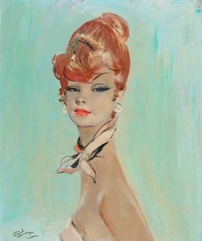 Jean-Gabriel DOMERGUE (1889-1962). La roussette. Huile sur isorel. Signée en bas...