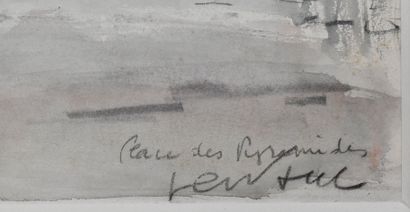 GEN PAUL (1895-1975). La place des Pyramides, 1925. Gouache. Signée en bas à droite...