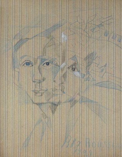 Jeanne RIJ-ROUSSEAU (1870-1956). Double portrait, 1927. Pastel, fusain, rehauts de...