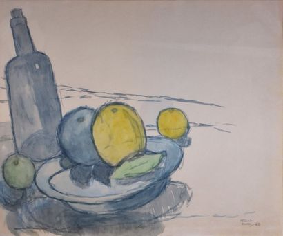 Fikret MOUALLA (1903-1967). Nature morte aux fruits, 1960. Gouache sur papier. Signée...