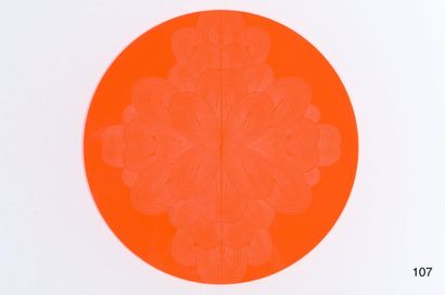 null Dessous de plat en plexiglas fluo orange à motif circulaire