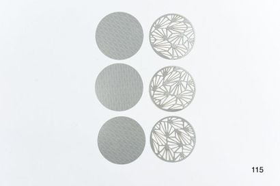 null 6 silver paper coasters with different designs