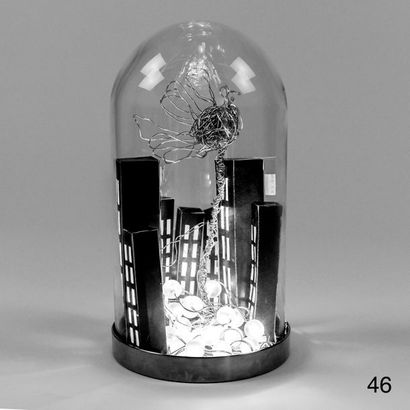 null Decorative luminous object. Illustration paper and wire under bell. 