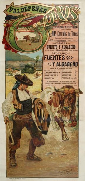 VALDEPEÑAS. 
 Espadas / Quinito, Albageño, Fuentes.. Madrid, Porset, 1900Belle affiche...