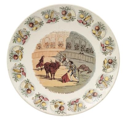 null COMPLETE SERIES OF 12 COLOURED PLACES decorated with a central bullfighting...
