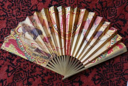 null FAN ON PAPER, STRANDS AND PLUMES OF WOOD. The strands are decorated with gold...