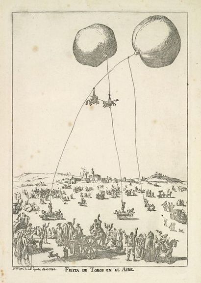 CARNICERO (Isidro). 
 Fiesta de toros en el aire [Madrid?], unpublished, 1784 Etching...