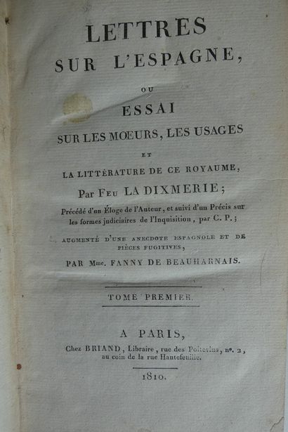 LA DIXMERIE (Nicolas BRICAIRE de). Letters about Spain or Essay on the walls and...