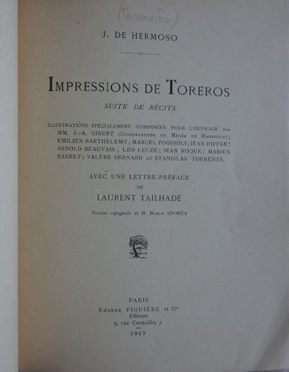 HERMOSO (J. de). Impressions of Toreros. Suite de récits - Illustrations specially...