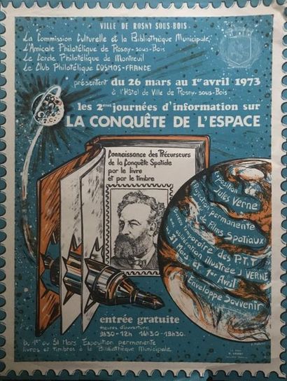 Jules VERNE ( 5 posters and flyers ) LA CONQUÊTE DE L'ESPACE - CORSO FLEURI - FOIRE...
