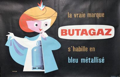 WOLFF BUTAGAZ “S’HABILLE E BLEU MÉTALLISÉ” Europrint - Paris - 40 x 60 cm - Non entoilée,...