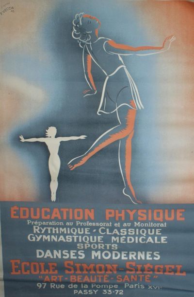 F.VECCIA (d’après) ECOLE SIMON SIEGEL.”EDUCATION PHYSIQUE”.1945 Avenir Publicité...