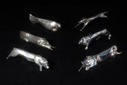Edouard Marcel SANDOZ -GALLIA pour CHRISTOFLE Suite of six silver plated metal animal...