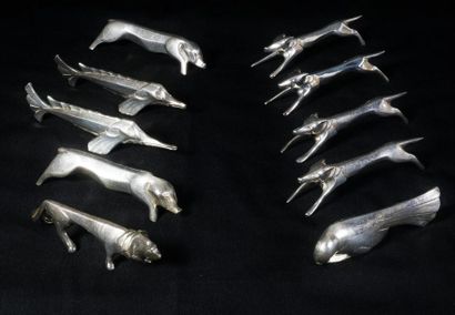 Edouard Marcel SANDOZ -GALLIA pour CHRISTOFLE Lot comprenant 10 porte-couteaux animaliers...