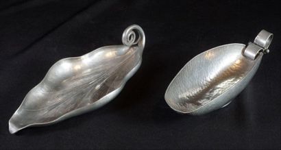 Pierre-Amédée PLASAIT (1910-?) et divers Two pewter cups, one hammered, the other...