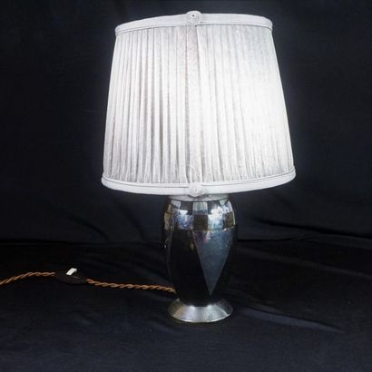 Lucien GERFAUX Lamp base in dinanderie with geometrical decoration, signed. H 17...