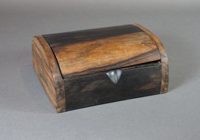 null Two wooden boxes, one with a shell lid, circa 1960