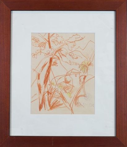 Ludwig KLIMEK (1912- 1992) Landscape, sanguine and pastel signed, stamp of the workshop...