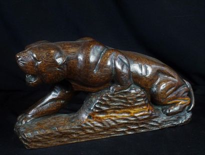 null Tigre rugissant, sculpture en bois