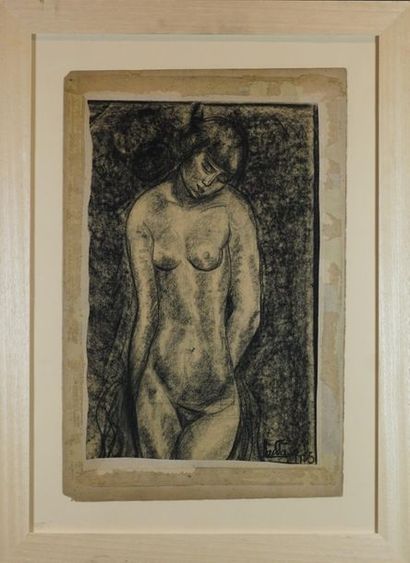 Lydia RAPPA (1891 - 1967) Nude on paper, and woman reading, 2 charcoals on paper...