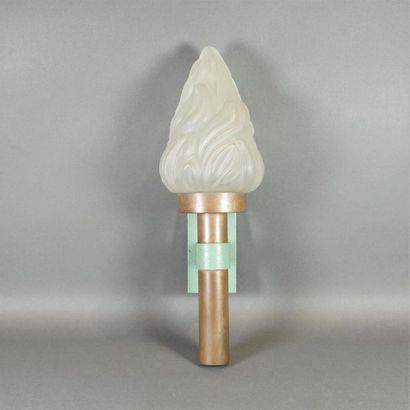 null Patinated bronze wall light and satin glass bulb cover, simulating a torch,...