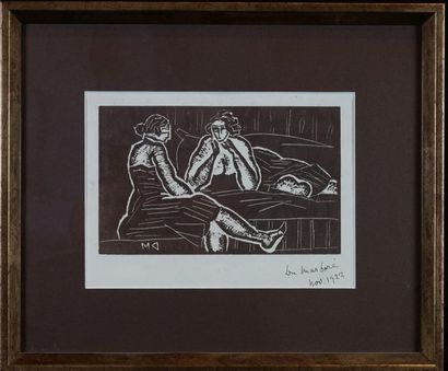 Jean DU MARBORE (1896 - 1933) The two friends, monogrammed engraving in the plate...