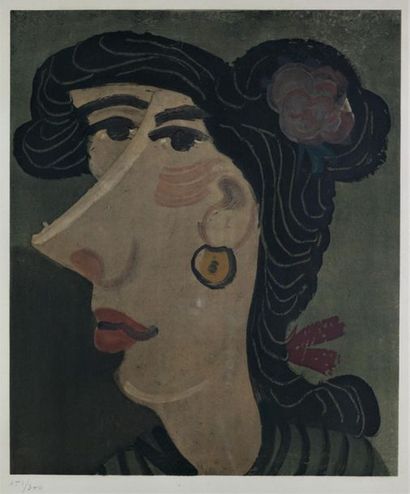 André DERAIN (1880-1954) Femme à la fleur lithographie numérotée 151 / 300 Dim 63...