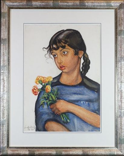 Nina ALEXANDROWICZ (1888 - 1946) Girl with carnation, gouache signed and dated 1920....