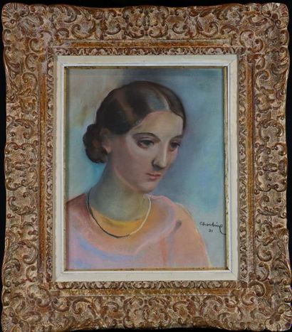Serguei ZALCHOUPINE (1900 - 1931) Portrait of a young girl, pastel signed lower right...