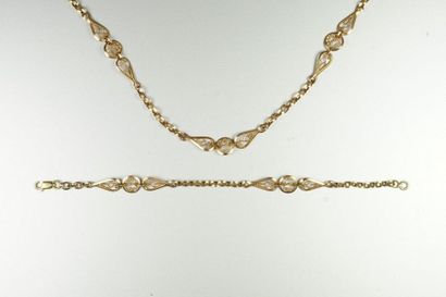 null Necklace in 18 karat yellow gold 750 thousandths and its bracelet Weight 27.5...