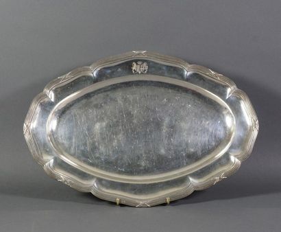null Oval platter in silver 925 thousandths, model net contours ribboned (bumps stripes)...
