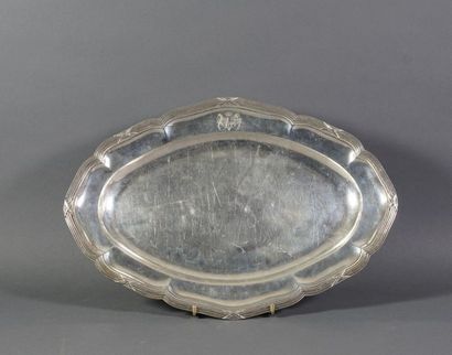 null Oval platter in silver 925 thousandths, model net contours ribboned (striped...