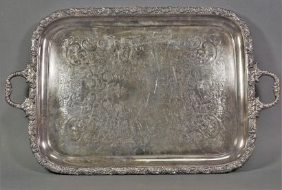 null Silver plated metal serving tray with foliage decoration