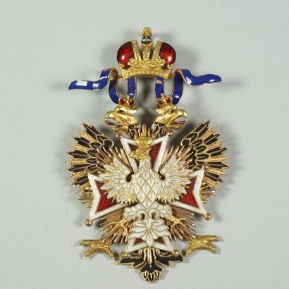 RUSSIE IMPÉRIALE Ordre de l'aigle Blanc, crée en 1705 Bijou de Chevalier en or émaillé...