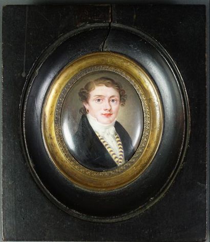 null Miniature representing a man of quality in a black wooden frame. Dimensions:...