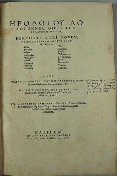 HERODOTE. Herodoti / halicarnassei / Historiarum Libri IX / Novem Musarum Nominibus...