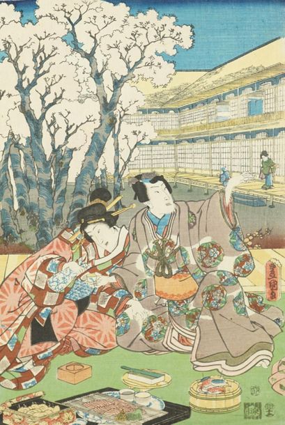 null Lot de cinq estampes : Utagawa Kunisada, dit Toyokuni III (1786-1865), dyptique...