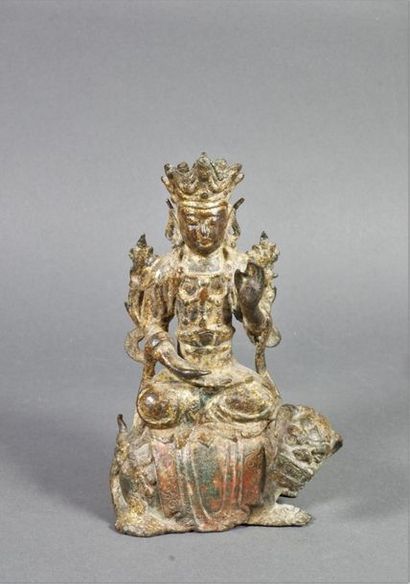 null Bronze statuette formerly polychrome lacquered and gilded (wear), representing...