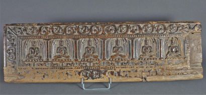 null Lot including: a carved wooden prayer book cover featuring a frieze of Buddha...