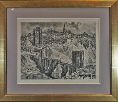 Albert DECARIS ( 1901-1988) Tolède et vue champêtre Deux lithographies en noir signées...