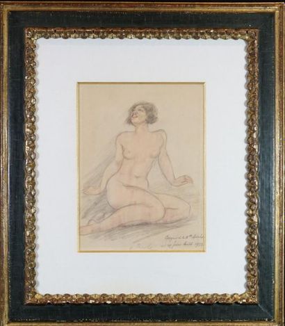 Odillon ROCHE ( 1868-1947) . Nu, croquis de la nouvelle aimée. Aquarelle signée,...