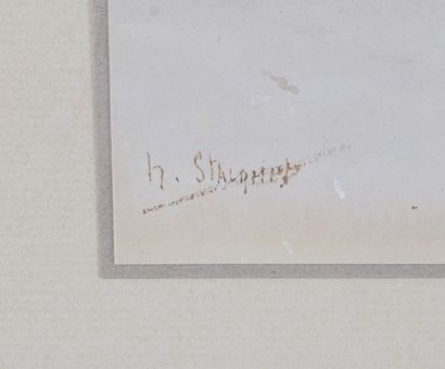 Henri STACQUET (1838-1906. Bord de mer animé en Hollande. Aquarelle signée en bas...